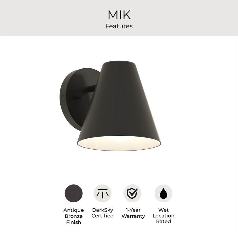 Mik 6.25" 1-Light DarkSky Approved Medium Antique Bronze Outdoor Wall Light, Antique Bronze, 6.25"