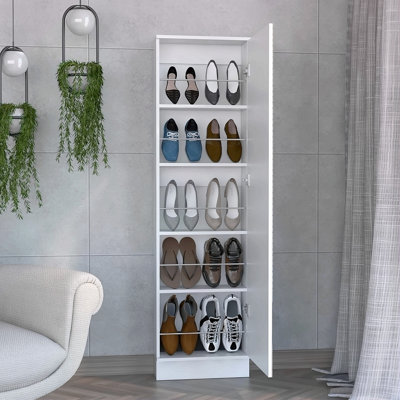 Range-chaussures H 67 po, cinq tablettes de rangement internes, un miroir, une porte, capacité approximative de 10 paires de chaussures