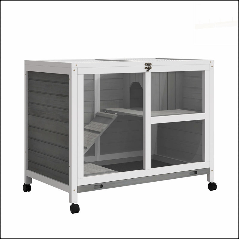 Cage à lapins d'intérieur PawHut avec roues, conception compacte pour petits espaces, imperméable et facile à nettoyer