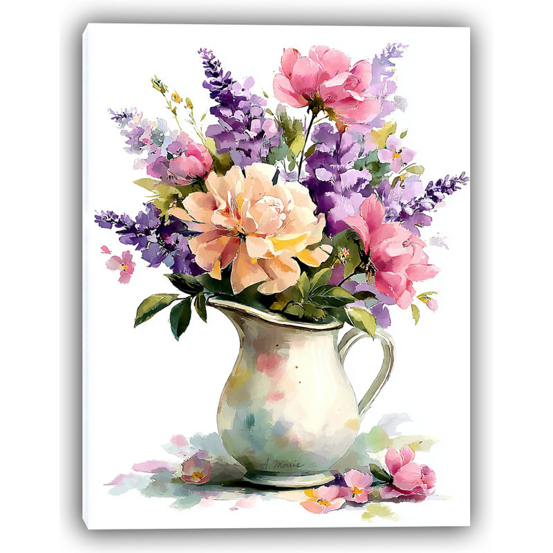 Pichet de jardin pastel - art floral doux à l'aquarelle