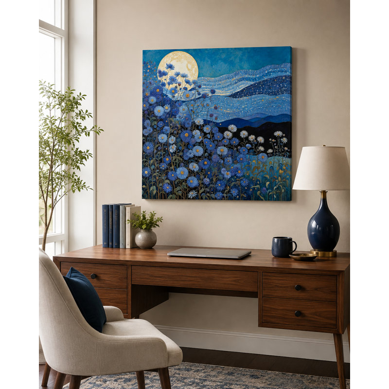 Art floral sur toile au clair de lune, H 30 po x l 30 po