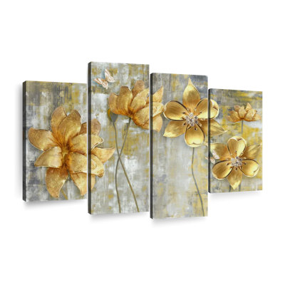 " Large Golden Flowers " 4 - Pieces