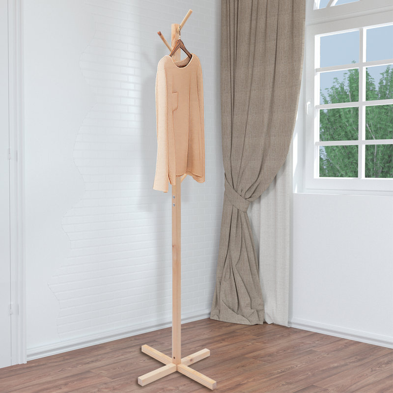 Juliett Solid Wood Freestanding 6 - Hook Coat Rack, Original Wood Color