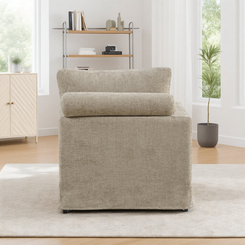59.8" Length Slipcovered Upholstered Chaise Lounge, Taupe, Left Hand Facing