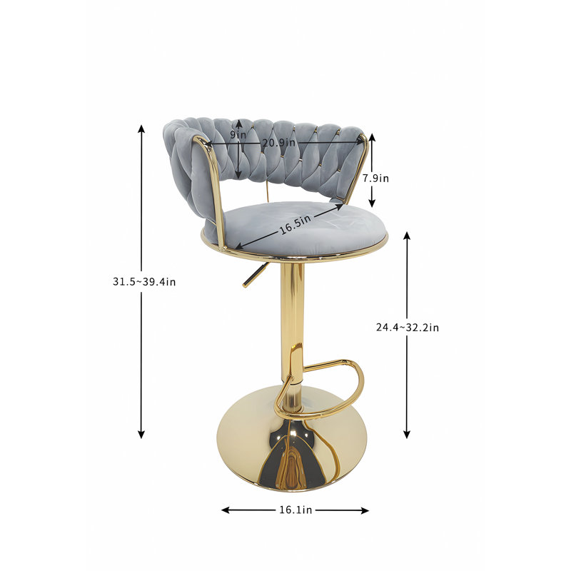 Tabouret de bar rotatif à hauteur ajustable Sarratt, Gris, Or