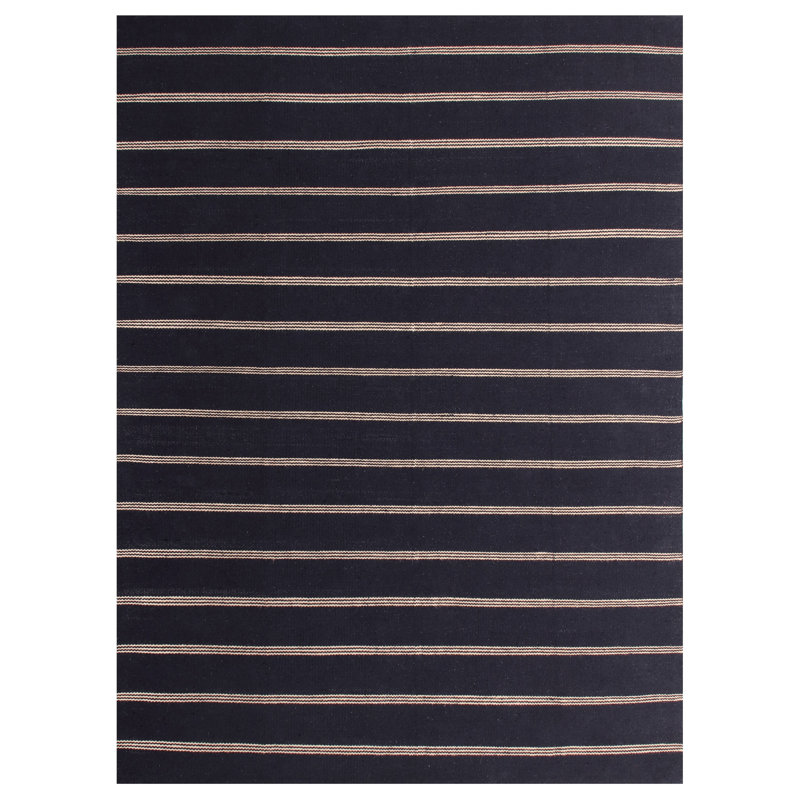 Tapis rayé en coton tissé à la main Goeman, Rectangle 7 pi 9 po x 9 pi 9 po