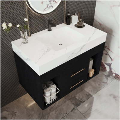Meuble-lavabo mural 29,9 po avec plateau en pierre frittée