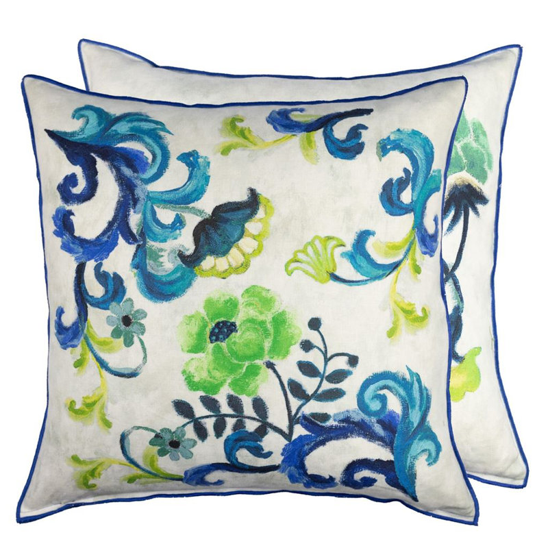 Osier Damasse Decorative Pillow, Cobalt