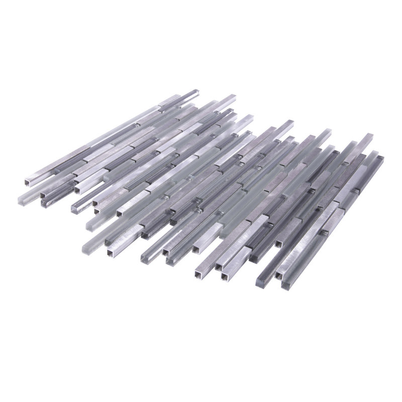 Waterfall Linear Glass And Metal Mosaic Tile, Haze