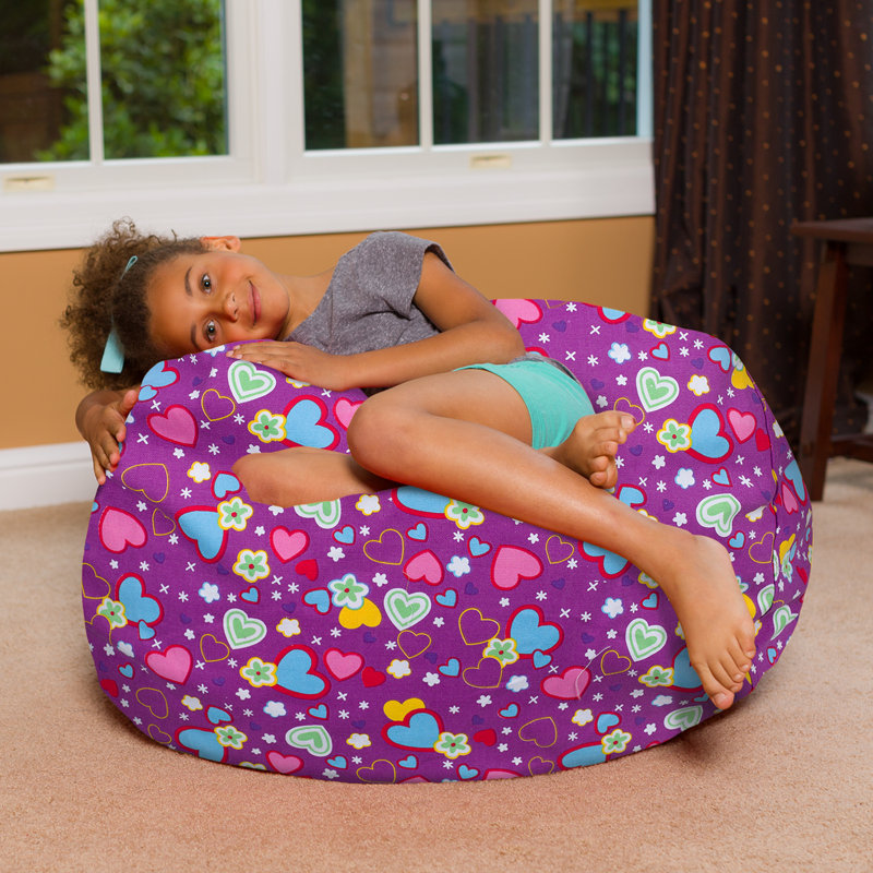 Large Purple Canvas Bean Bag Chair with Multicolor Hearts
