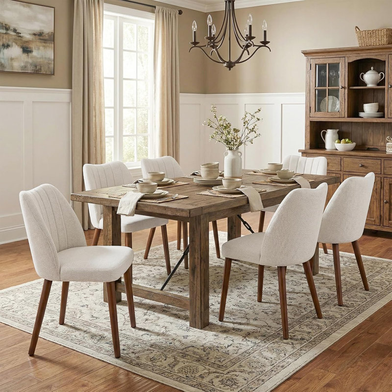 Chaises de salle à manger modernes en bois, chaises de salle à manger avec pieds en bois, chaises rembourrées, Beige