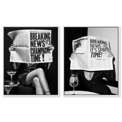 «Be Der The Headline», reproduction d'art sur toile encadrée par Art Remedy, cadre blanc, 20 x 24