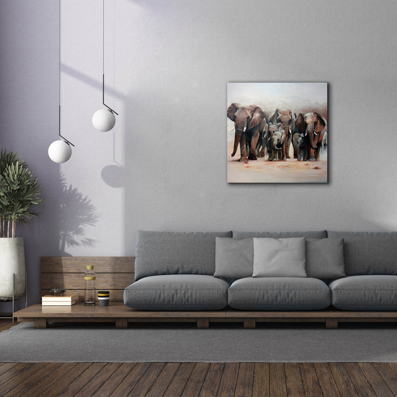  «Herd Of Elephants» par Jennie Smallenbroek, art mural sur toile, 37 po x 37 po, H 37 po x l 37 po