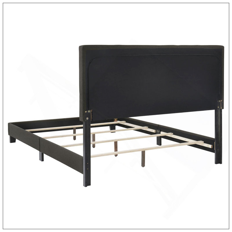 Lit à panneaux capitonné gris anthracite avec plateforme basse, parfait pour un décor de chambre à coucher moderne et sophistiqué