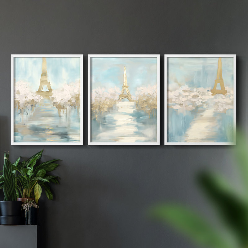 Série Paris I - Ensemble de 3 estampes numériques - Prêt à accrocher, Cadre blanc, H 10 po x l 8 po