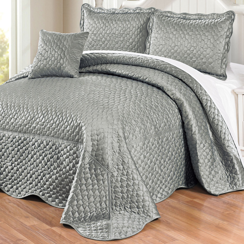 4 Piece Matte Satin Bedspread Set, King Comforter + 3 Additional Pieces, Silver