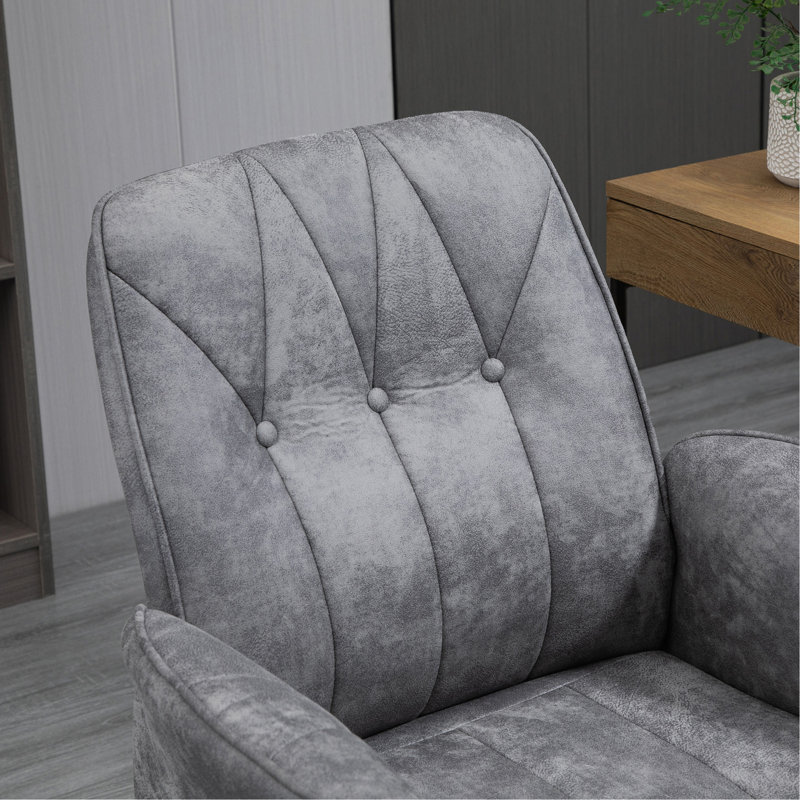 Chaise de bureau en microfibre, chaise de bureau d'ordinateur capitonnée à boutons à hauteur réglable avec roulettes pivotantes, fonction d'inclinaison et accoudoirs rembourrés, gris clair