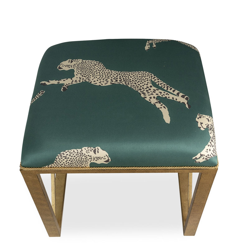Scalamandre Upholstered Dining Bench, Evergreen/Antiqued Gold, Evergreen