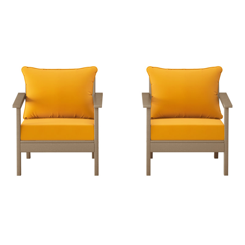 Chaise profonde avec coussins (ensemble de 2), Jaune, Marron clair