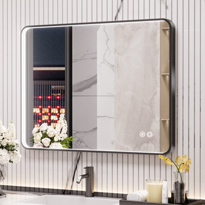 40"x30" Rectangle LED Bathroom Mirror, Metal Frame Vanity Mirror with Lights, Anti-fog, Dimmable&3 Colors Temperatures Adjustable, Memory Fuction