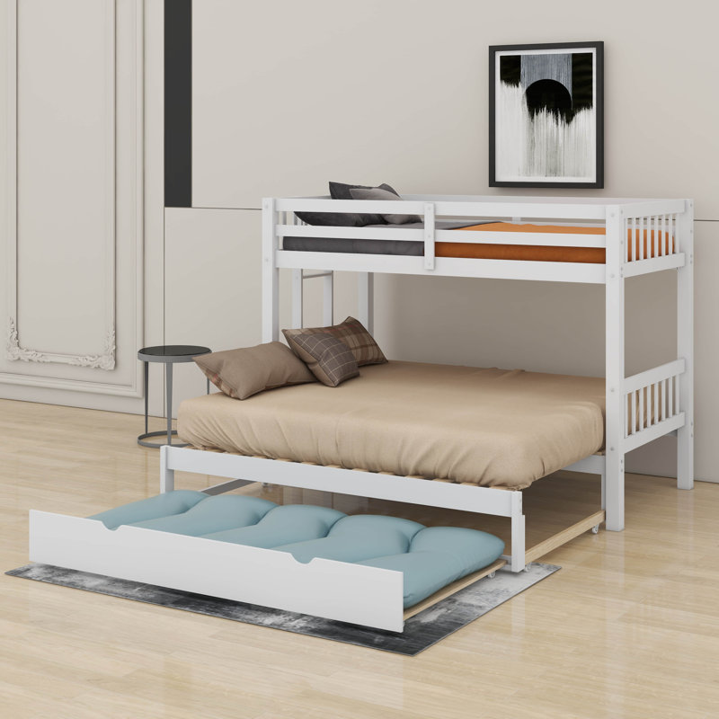 Lit superposé simple au-dessus de simple avec lit gigogne, Blanc