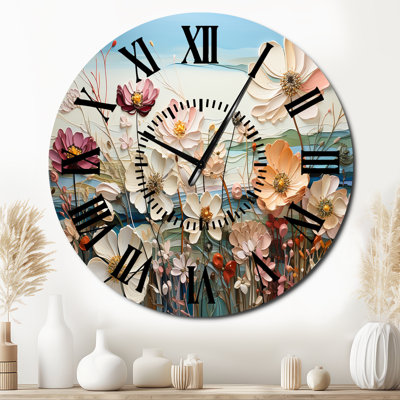 White Morning Glory Flower Field - Flower Field Black Face Wall Clock