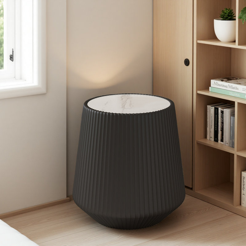 Table basse moderne en cuir fritté avec dessus en pierre pour meubles de salon, Blanc, Noir