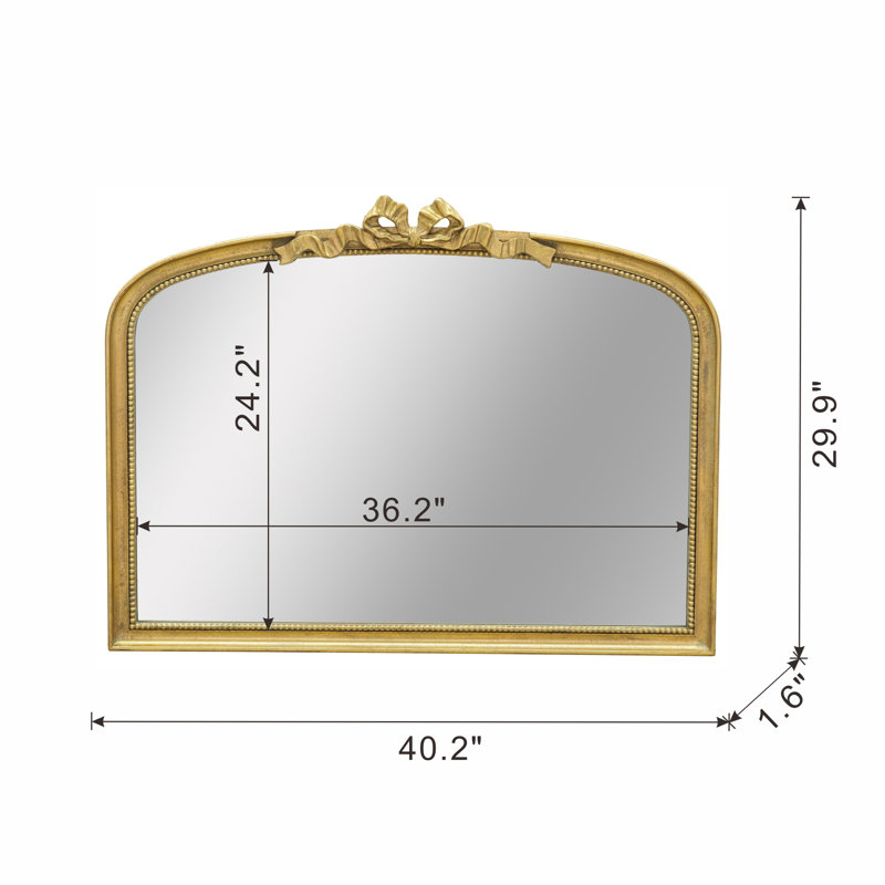 Miroir mural arqué avec cadre doré orné, 29,9 po x 40,2 po