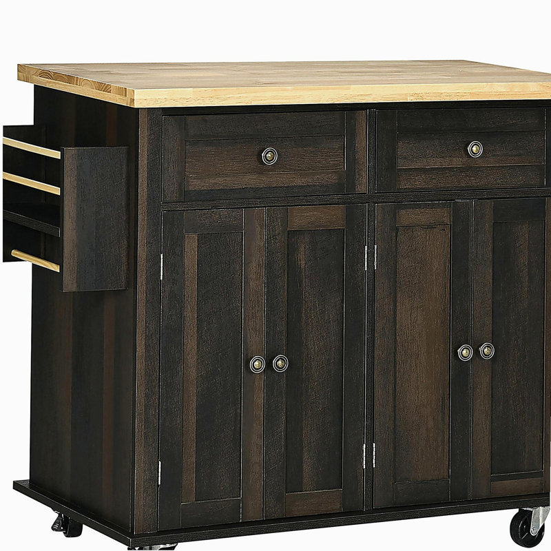 Modern rolling kitchen island cart, with spice rack, brown oak, Brown Oak