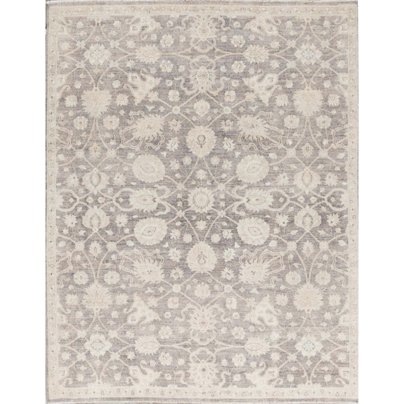 Tapis brun foncé et vert noué à la main de haute qualité