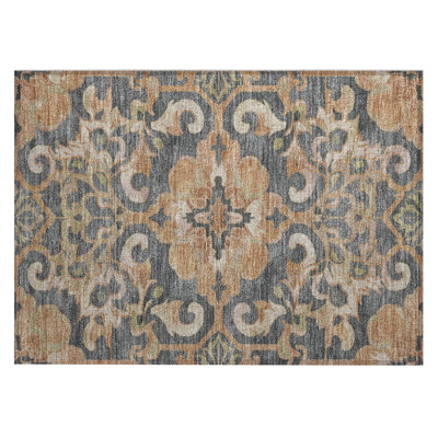 Machine Washable Indoor/Outdoor Xhevrie Terracotta Rug