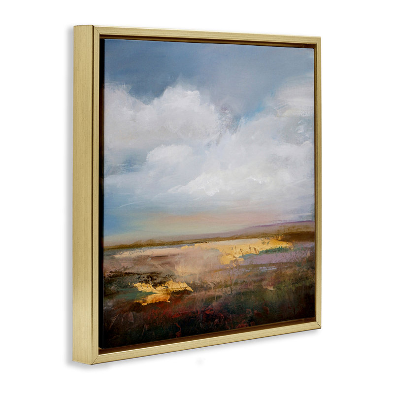 Cadre flottant Calm Landscape & Clouds, design par Karen Hale, H 18 po x l 18 po, Cadre flottant métallique doré