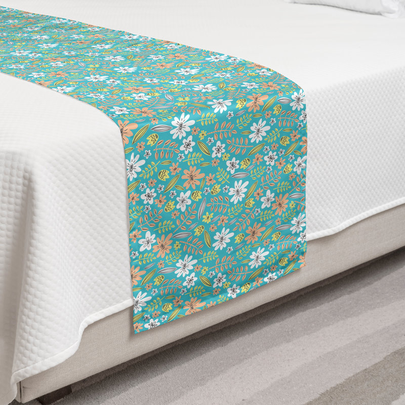 Ambesonne Floral Bed Runner Botanical Design Elements Turquoise Peach, Twin