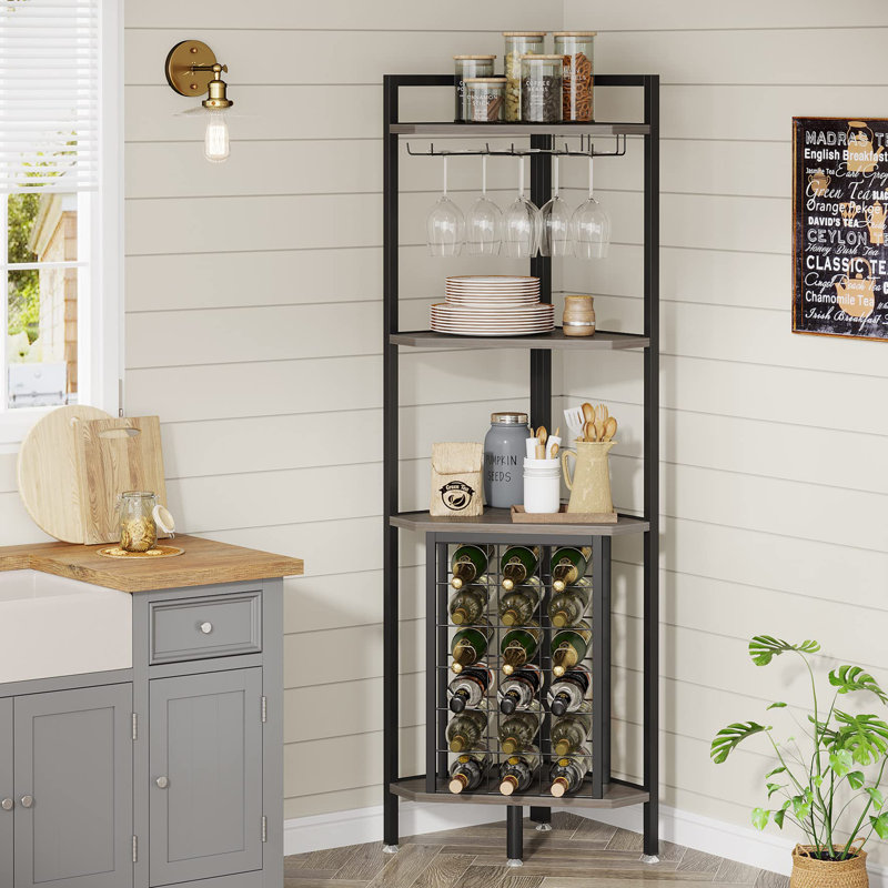 Aljawhara Wine Bottle & Glass Rack, Grey