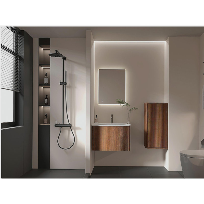 Armoire latérale flottante pour salle de bain flottante, armoire de rangement murale pour petits espaces, pré-assemblée, Brun