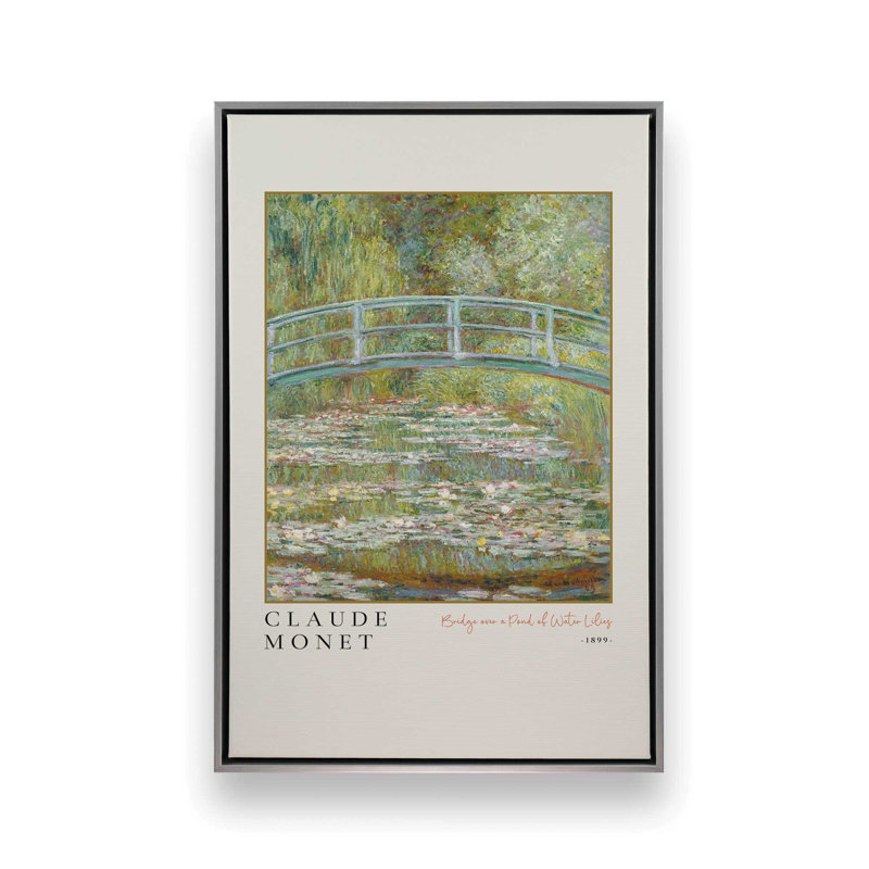 Pont sur un étang de nénuphars par Monet v3, H 12,75 po x l 8,75 po, Cadre flottant en chrome poli
