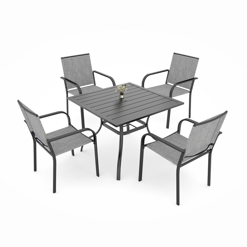 35" Square Outdoor Dining Set with Stackable Chairs, Gray