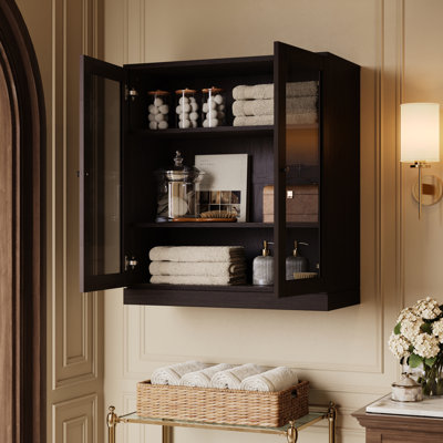 Armoire murale de salle de bain en chêne européen à 100% avec portes en verre teinté Palace Imports Premium, l 32 po x H 35,75 po