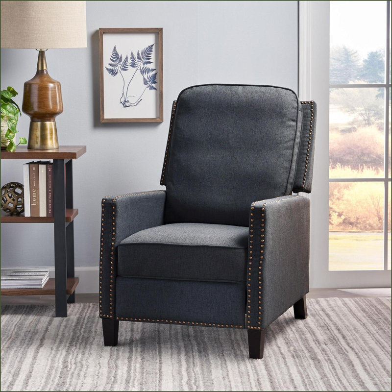 Recliners, 27.5'' Wide Contemporary Manual Pushback Recliner | Dark Grey Fabric, Grey