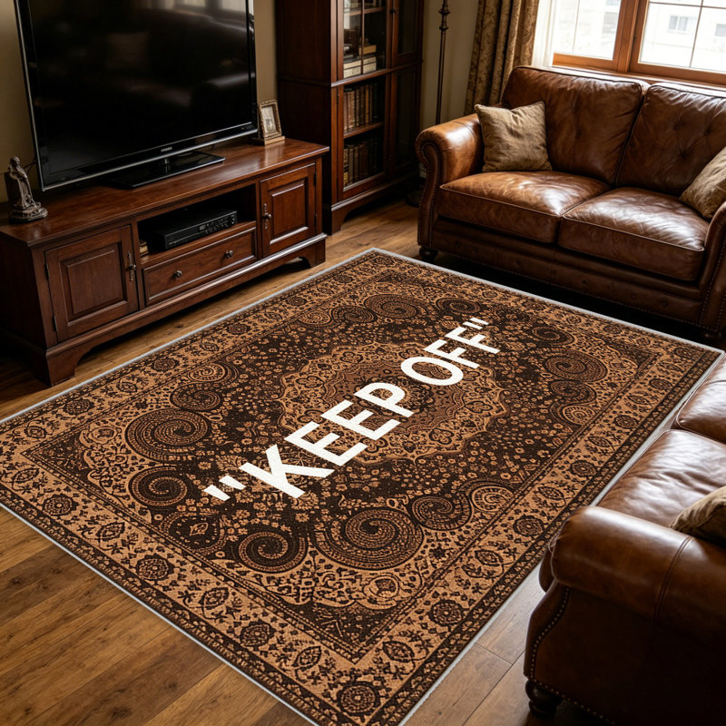 Brown "KEEP OFF" Persian Style carpet-easy to clean, machine-washable, soft and comfortable; suitable for door mats, kitchens, living rooms, bedrooms, corridors, and laundry areas. Easy to clean, durable carpet for home decoration.