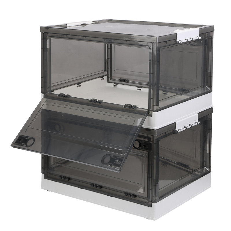 Ensemble de 2 bacs de rangement pliables avec portes doubles, couvercle, roulettes - Organisateur empilable pour jouets