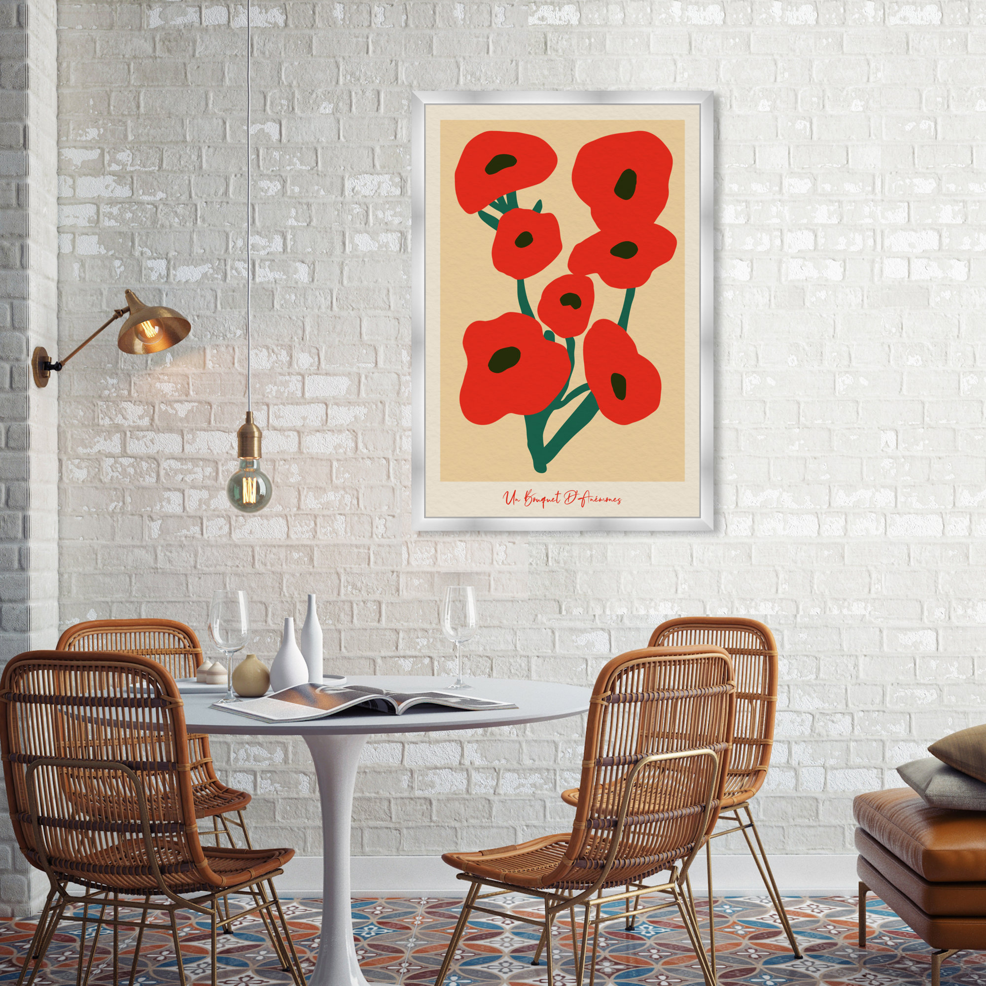 Modern Red Flower Bouquet by Oliver Gal, Silver, 38" H x 26" W