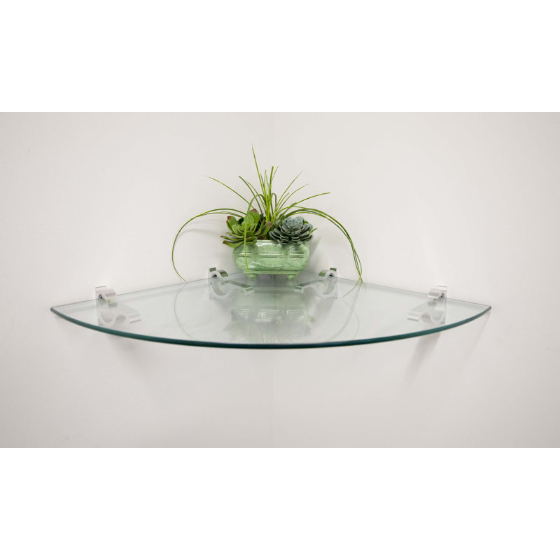 Daesean Glass Corner Shelf, Chrome, 3" H x 20" W x 20" D