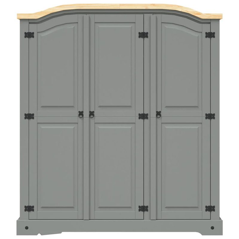Lonepine 3 Door Solid Wood Wardrobe, Grey