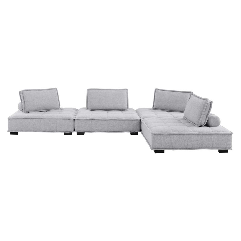 Light Gray Tufted Fabric Four-Piece Sectional Sofa