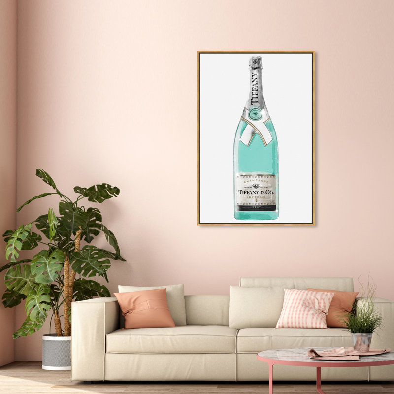 «Drinks and Spirits Priceless Champagne Bottle» par Oliver Gal, impression sur toile, H 54 po x l 36 po, Cadre doré