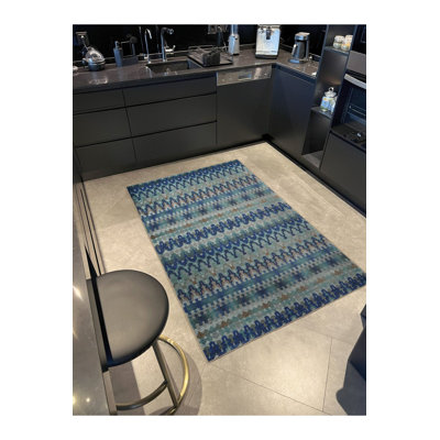 Blue Green Mixed Geometric Pattern Creative Modern Decorative Washable Rug