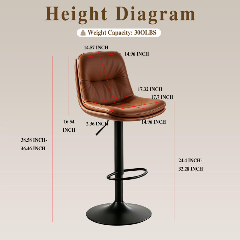 Ensemble de 2 tabourets de bar pivotants à 360 degrés avec sièges rembourrés pour îlot de cuisine, brun, Brun, Ensemble de 2