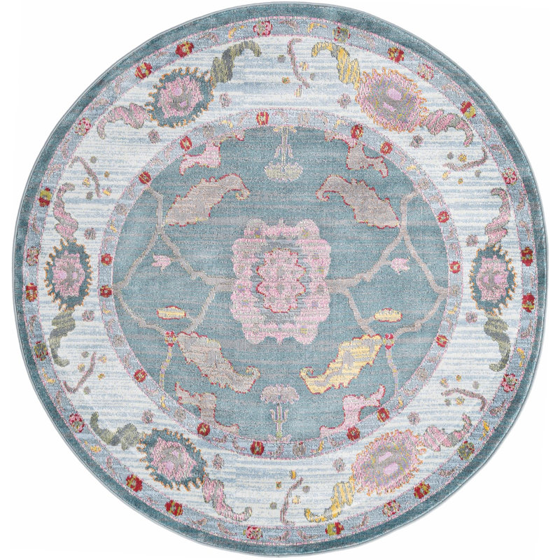 Tapis Haefner_Gris et bleu, Rond 5 pi 5 po