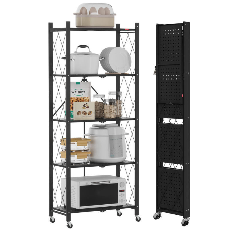 62cm W Metal Shelving Unit with Wheels, Black